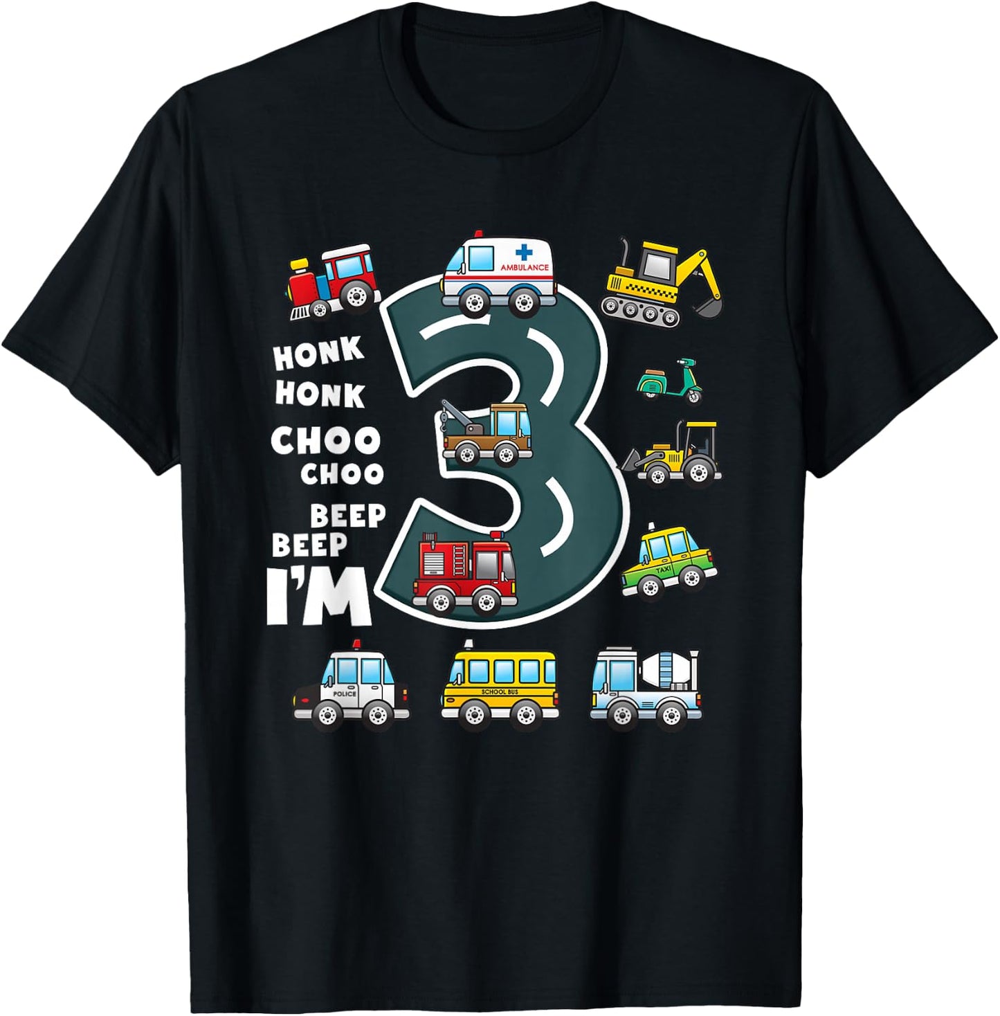 3rd Birthday Boy 3 Year Old Transportation Toddler Truck Car T-Shirt - T-Shirt | Black
