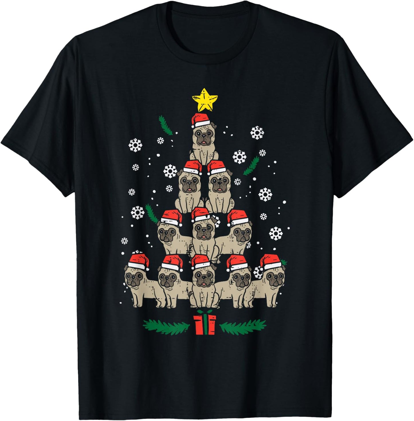Pug Christmas Tree Dog Xmas PJs Pajamas Men Women Kids T-Shirt - T-Shirt | Black
