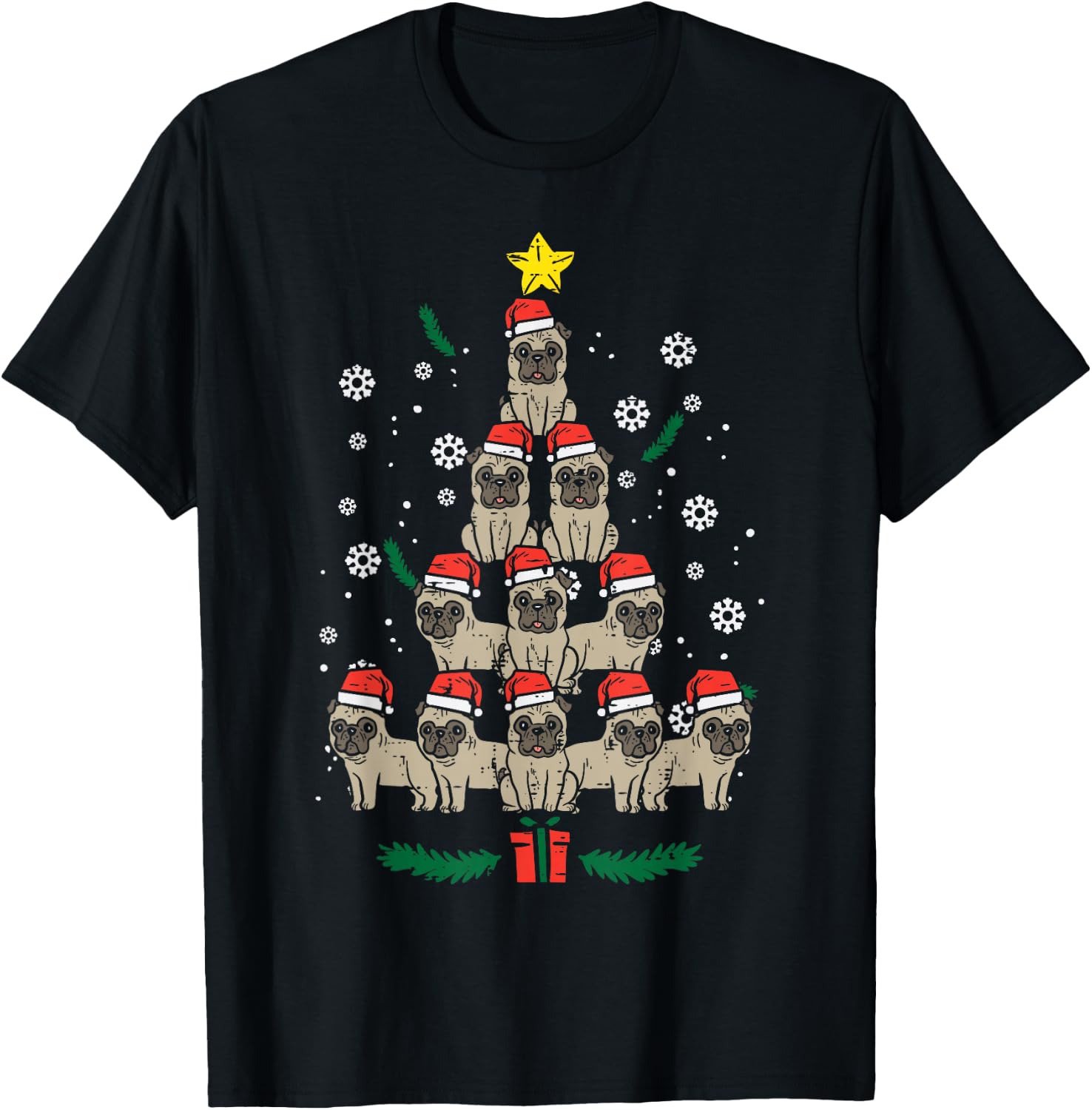 Pug Christmas Tree Dog Xmas PJs Pajamas Men Women Kids T-Shirt - T-Shirt | Black