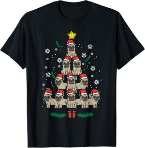Pug Christmas Tree Dog Xmas PJs Pajamas Men Women Kids T-Shirt - T-Shirt | Black