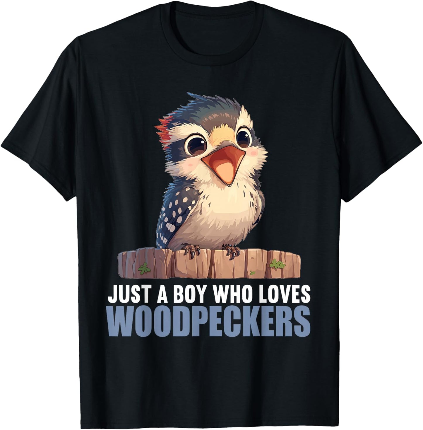 Just a Boy who loves Woodpeckers. Woodpeckers Woodpecker T-Shirt - T-Shirt | Black