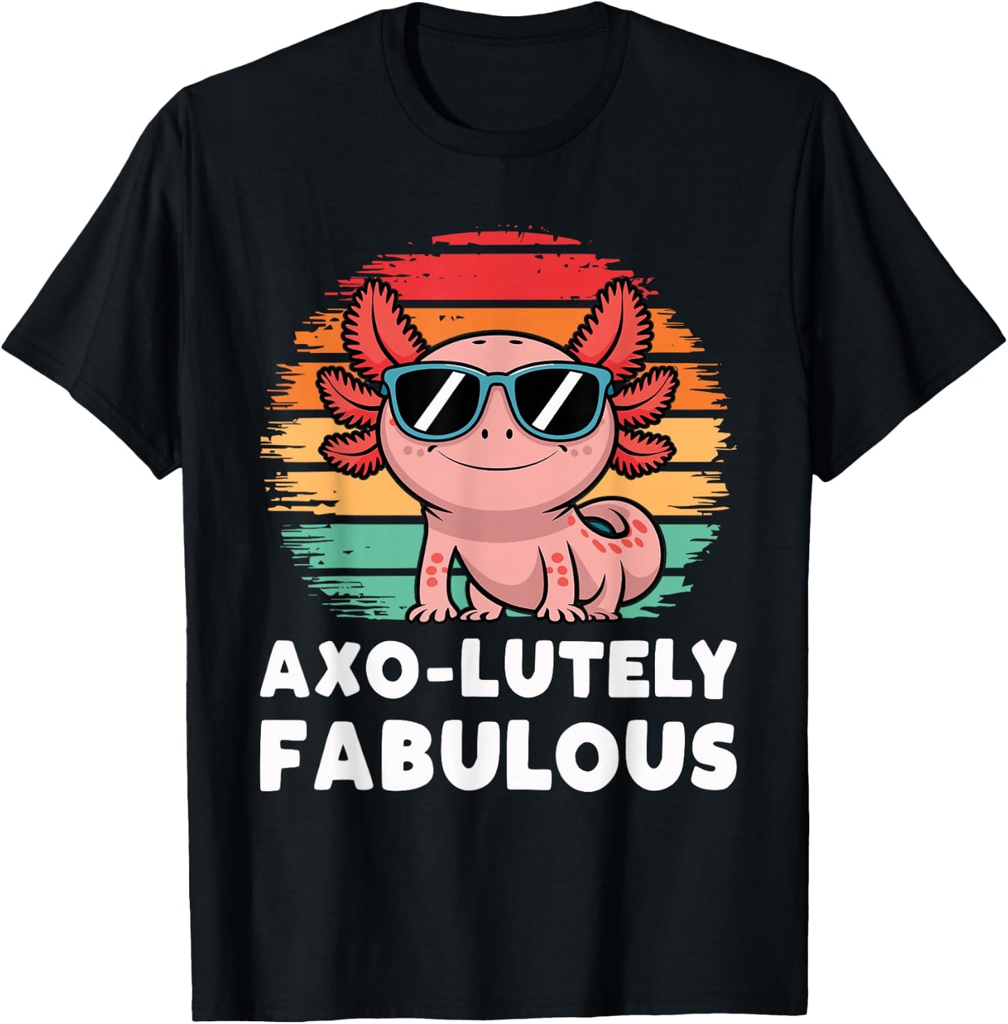 Kids Black Cartoon Axolotl T-Shirt - T-Shirt | Black