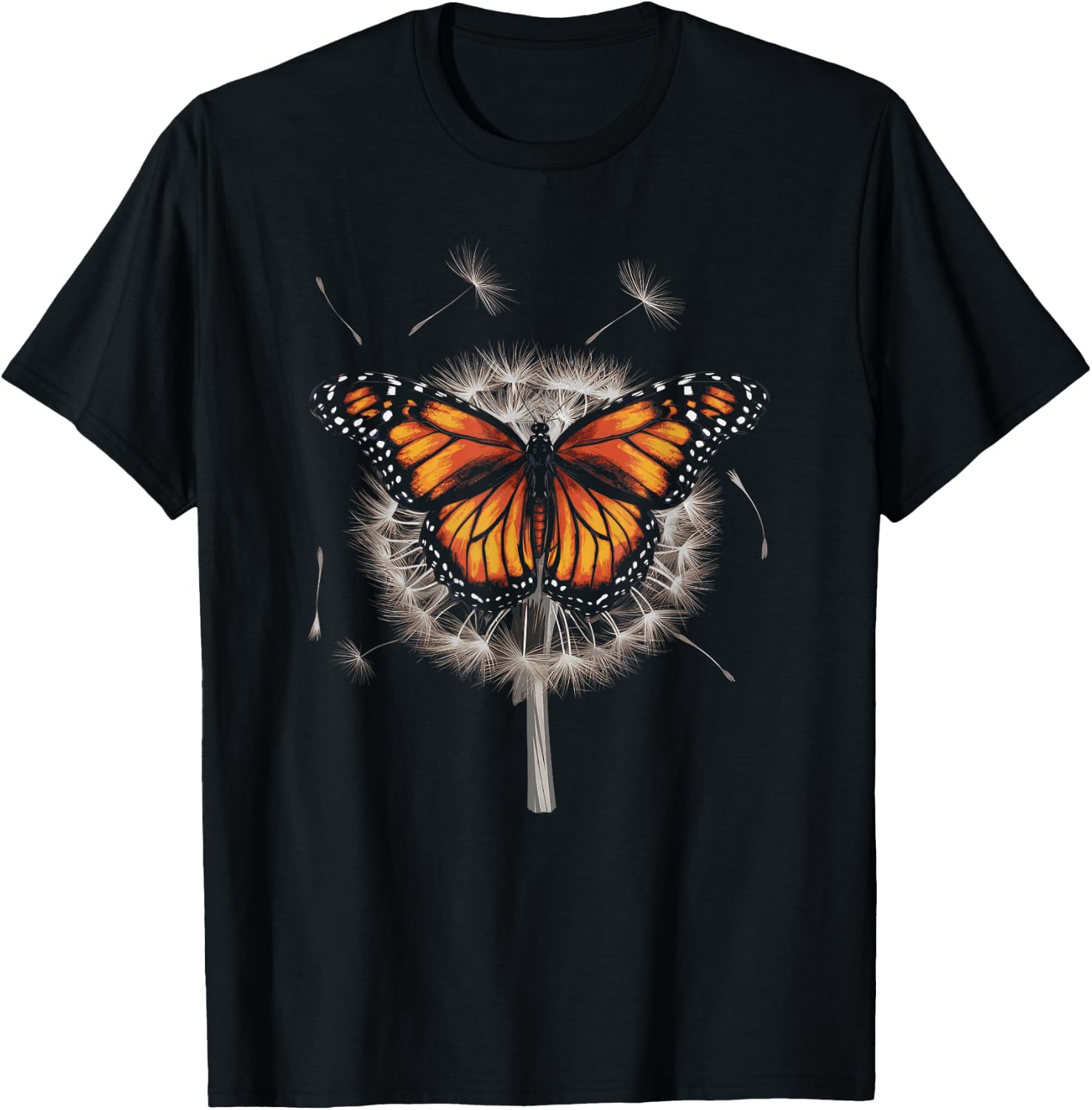 Monarch Butterfly With Dandelion T-Shirt - T-Shirt | Black