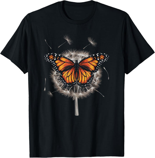 Monarch Butterfly With Dandelion T-Shirt - T-Shirt | Black