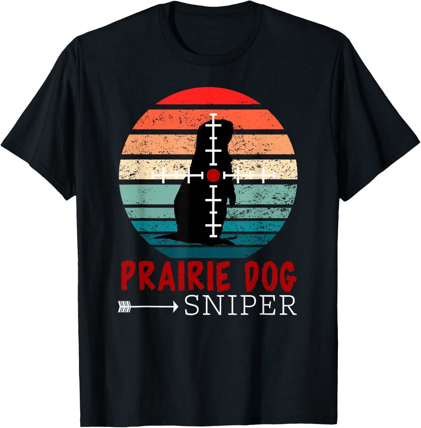 Prairie Dog Sniper - Retro Prairie Dog Sunset Cool Vintage T-Shirt - T-Shirt | Black