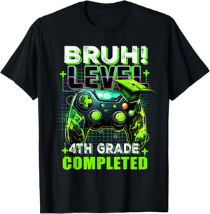 Bruh Level 4th Grade Completed Last Day Of School Graduate T-Shirt - T-Shirt | Black