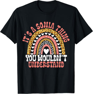 Funny Sonia Name Leopard Funny Sonia Birthday Quote Sonia T-Shirt - T-Shirt | Black