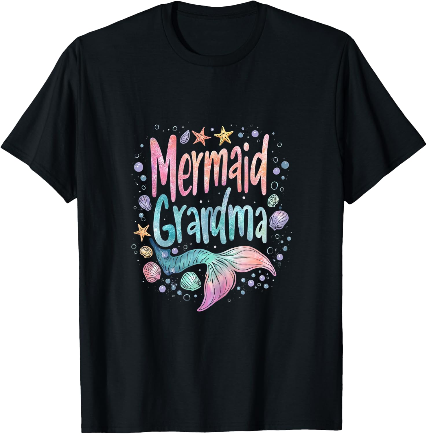 Mermaid Grandma T-Shirt - T-Shirt | Black