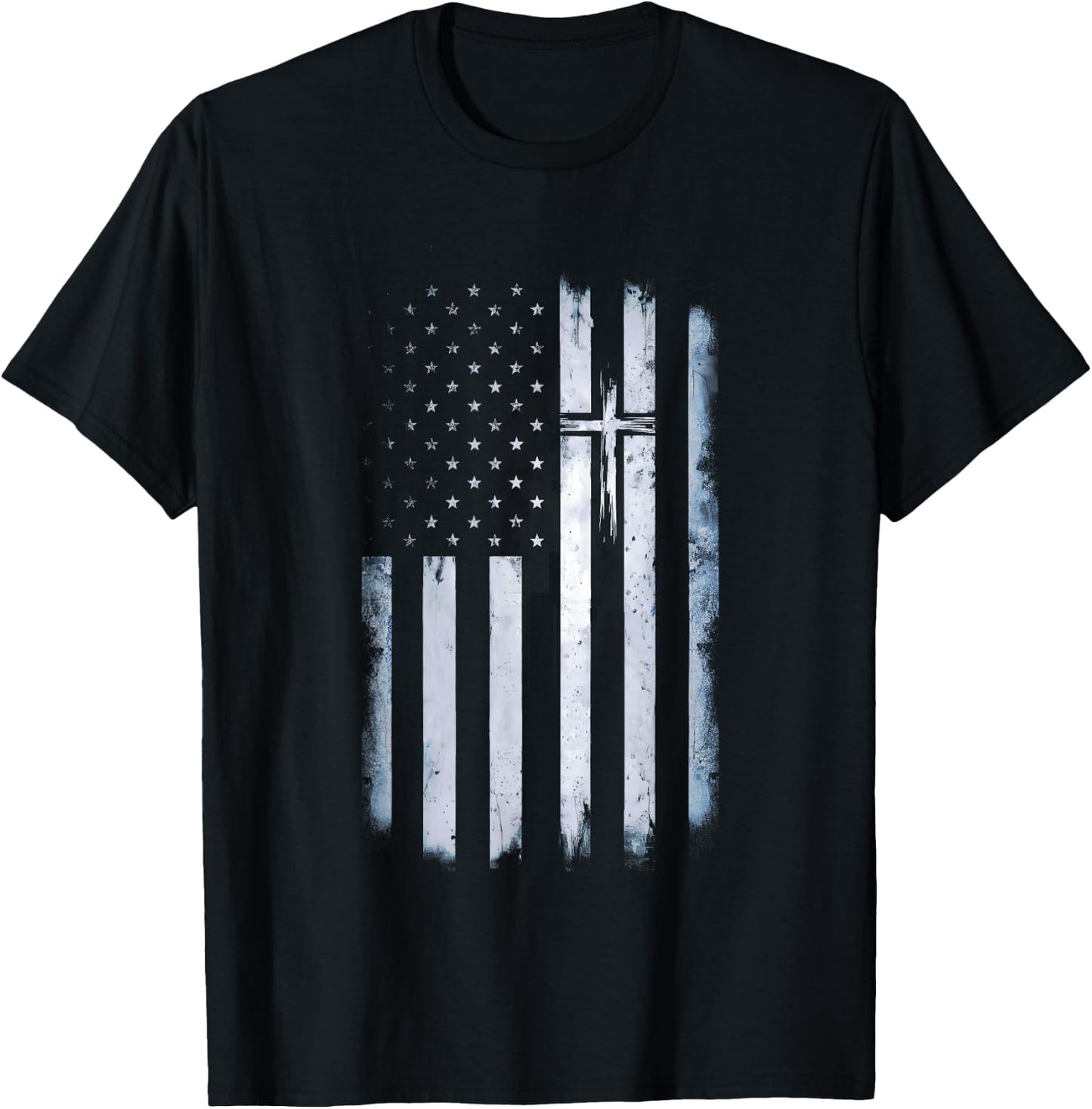 Christian American Flag Cross USA Christian Patriotic T-Shirt - T-Shirt | Black