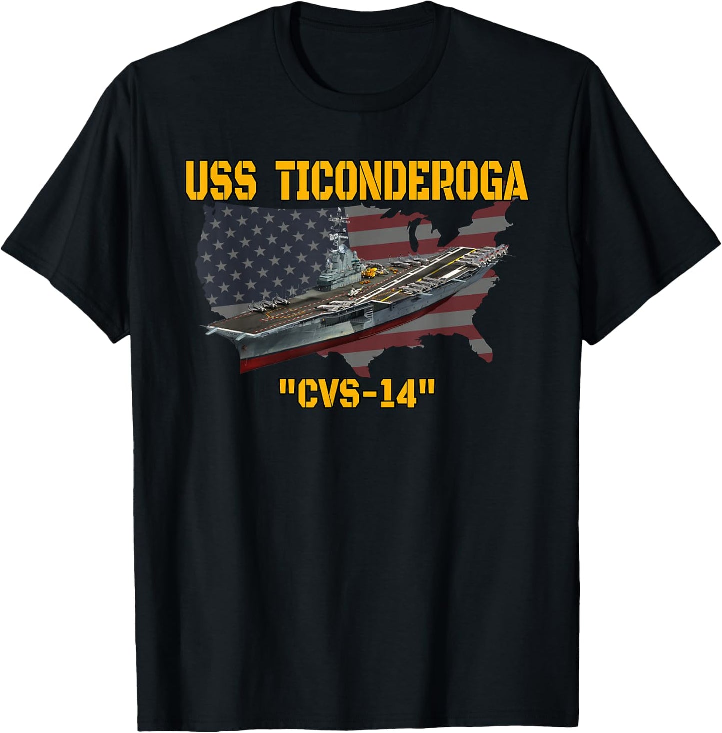 Aircraft Carrier USS Ticonderoga CVS-14 Veterans Day Fathers T-Shirt - T-Shirt | Black