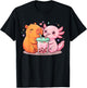 Cute Capybara and Axolotl Bubble Tea Boba Girls Kawaii Anime T-Shirt - T-Shirt | Black
