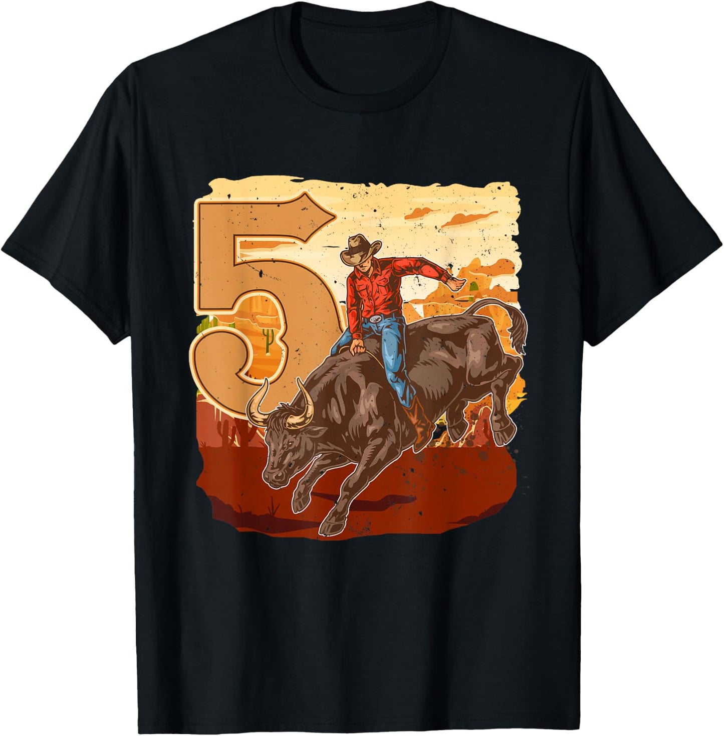 Bull Riding 5th Birthday Rodeo Cowboy Theme 5 Years Old T-Shirt - T-Shirt | Black