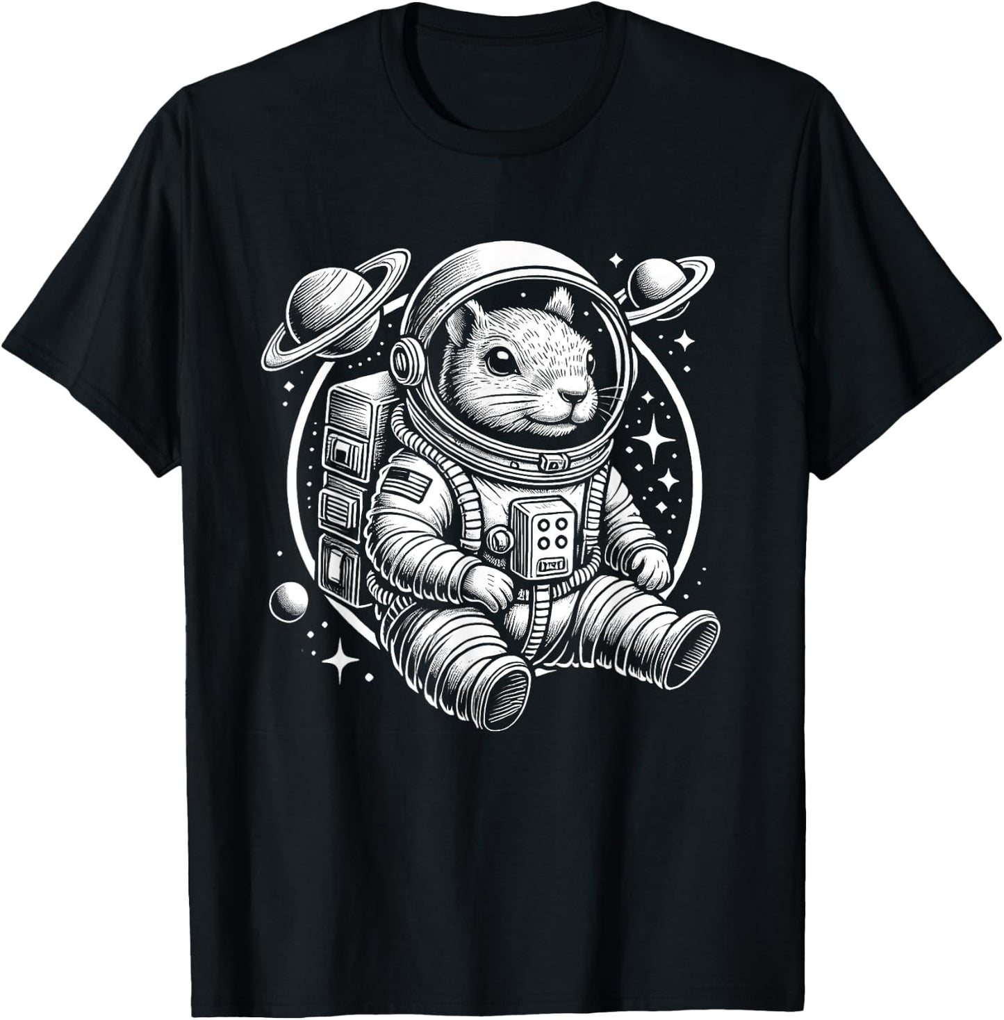 Space Squirrel Astronaut Graphic - Cute Squirrel in Space T-Shirt - T-Shirt | Black