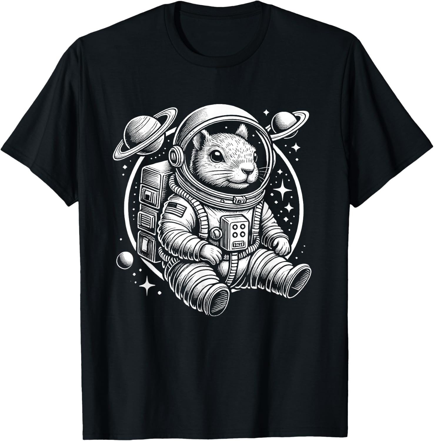 Space Squirrel Astronaut Graphic - Cute Squirrel in Space T-Shirt - T-Shirt | Black