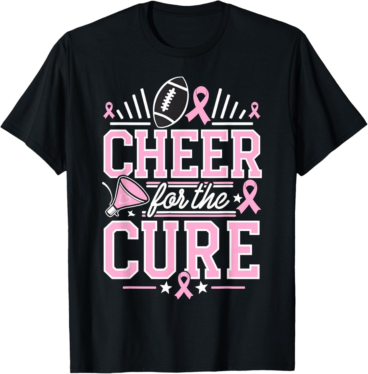Cheer for the Cure Cheerleader Breast Cancer October T-Shirt - T-Shirt | Black