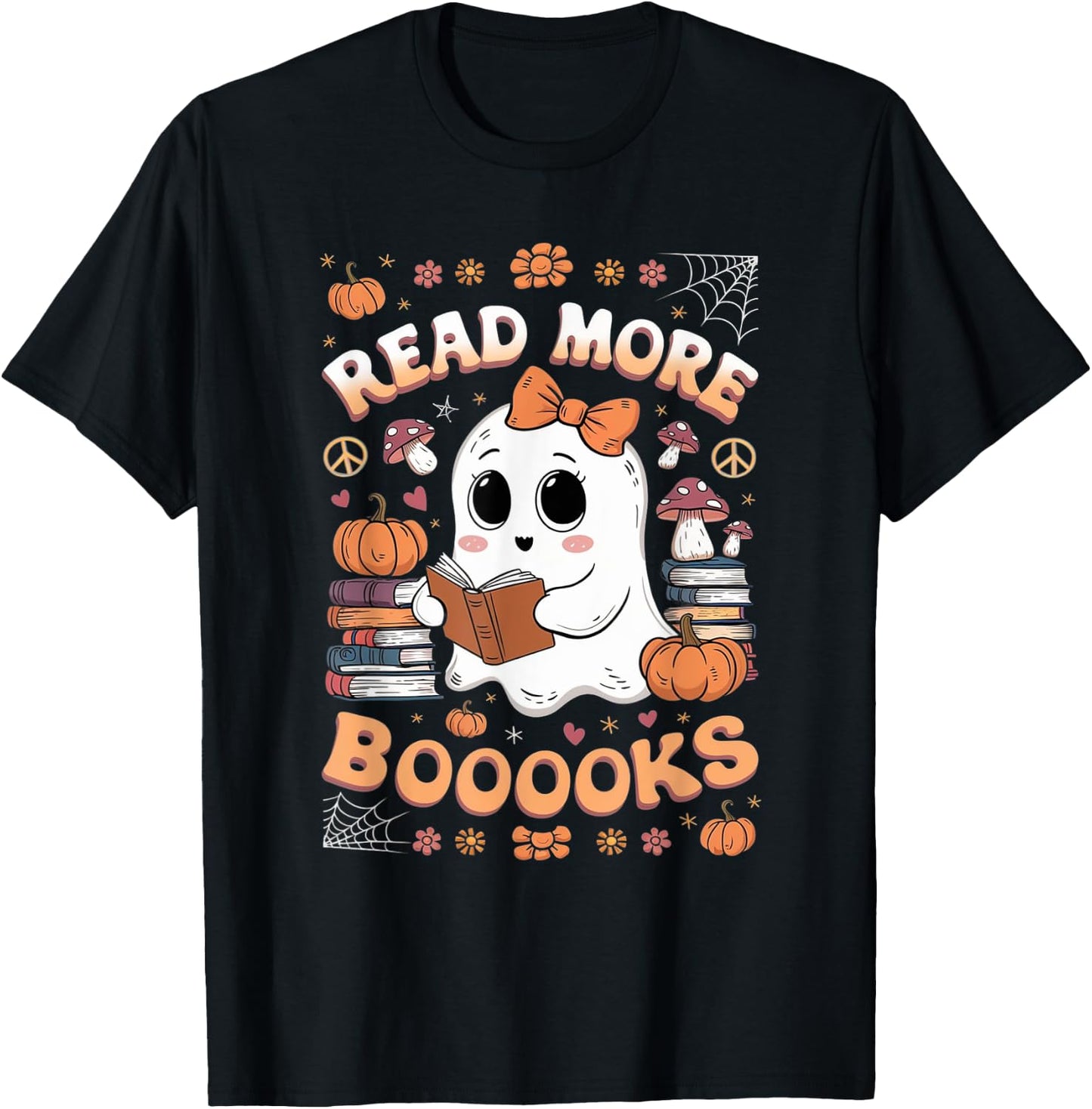 Read More Books Boo Ghost Halloween Reading Books Teacher T-Shirt - T-Shirt | Black