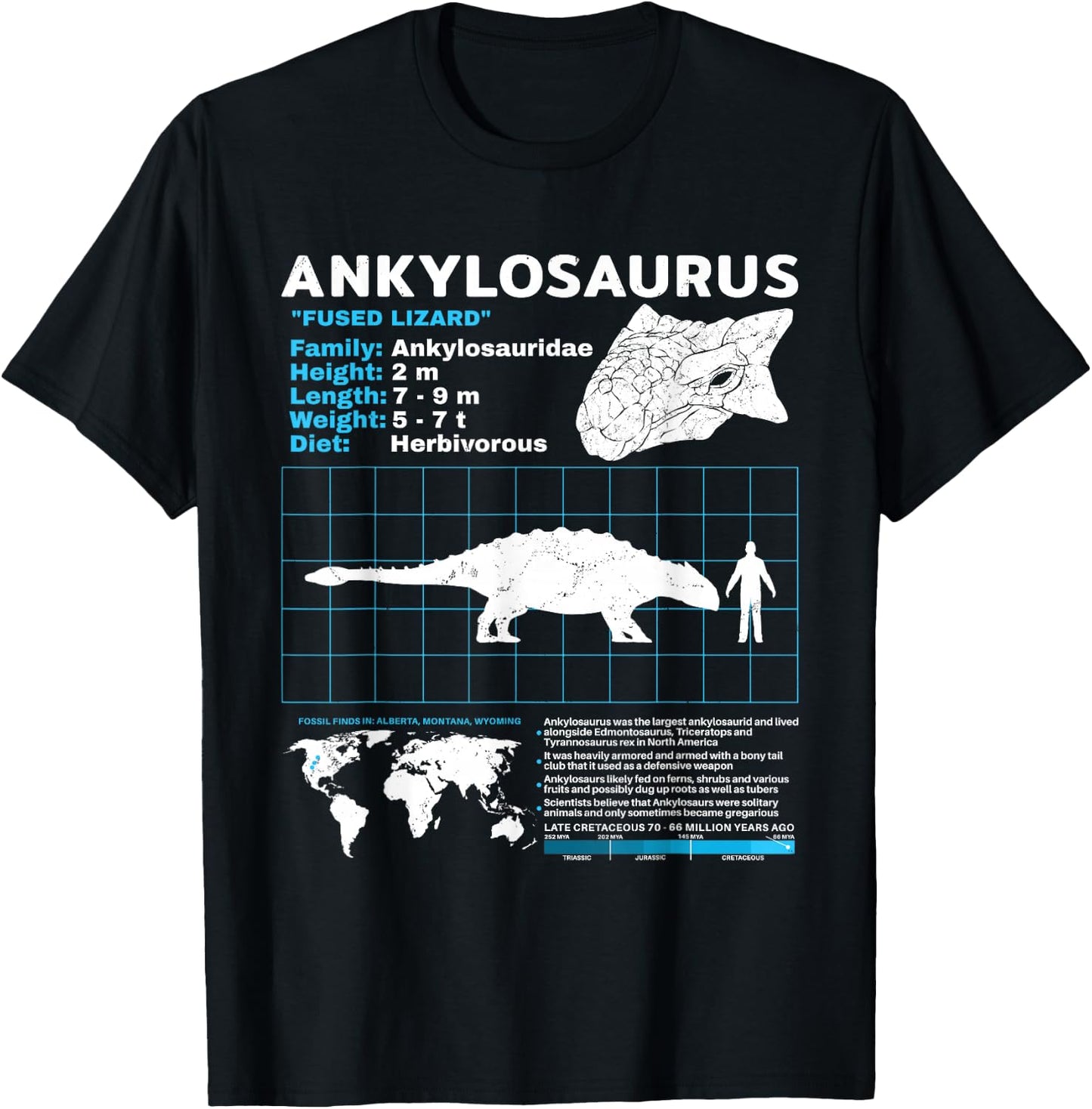 Ankylosaurus fact sheet Dinosaur Facts T-Shirt - T-Shirt | Black