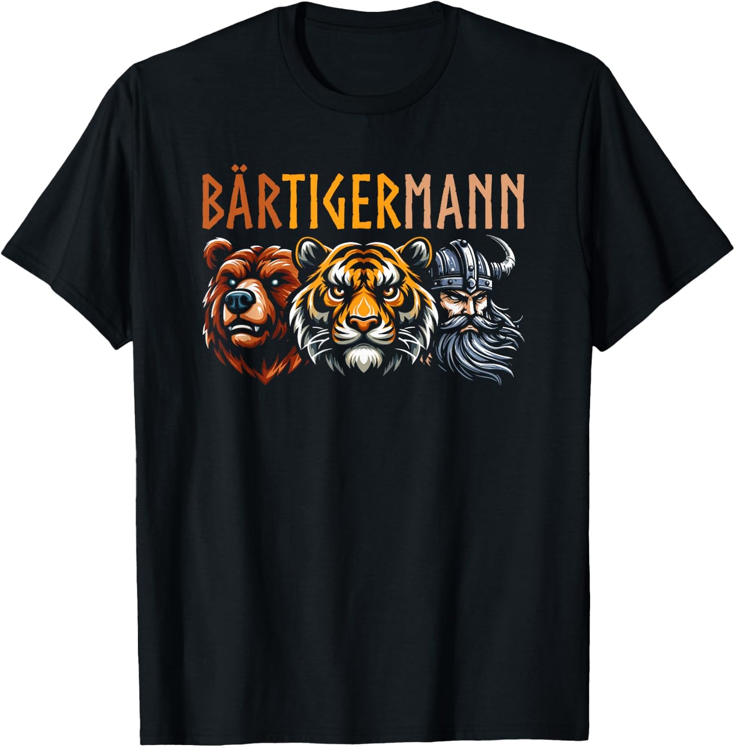BÄRTIGERMANN Bear Tiger Man Beard Viking Bearded Man , black T-Shirt - T-Shirt | Black
