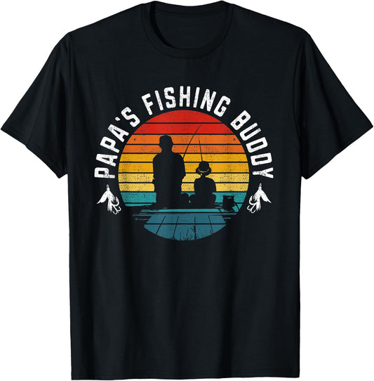 Funny Retro "Papa's Fishing Buddy" - Fishing T-Shirt - T-Shirt | Black
