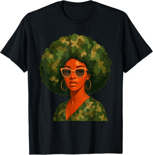 Black Woman Camo Camouflage Juneteenth Black Queen Women T-Shirt - T-Shirt | Black