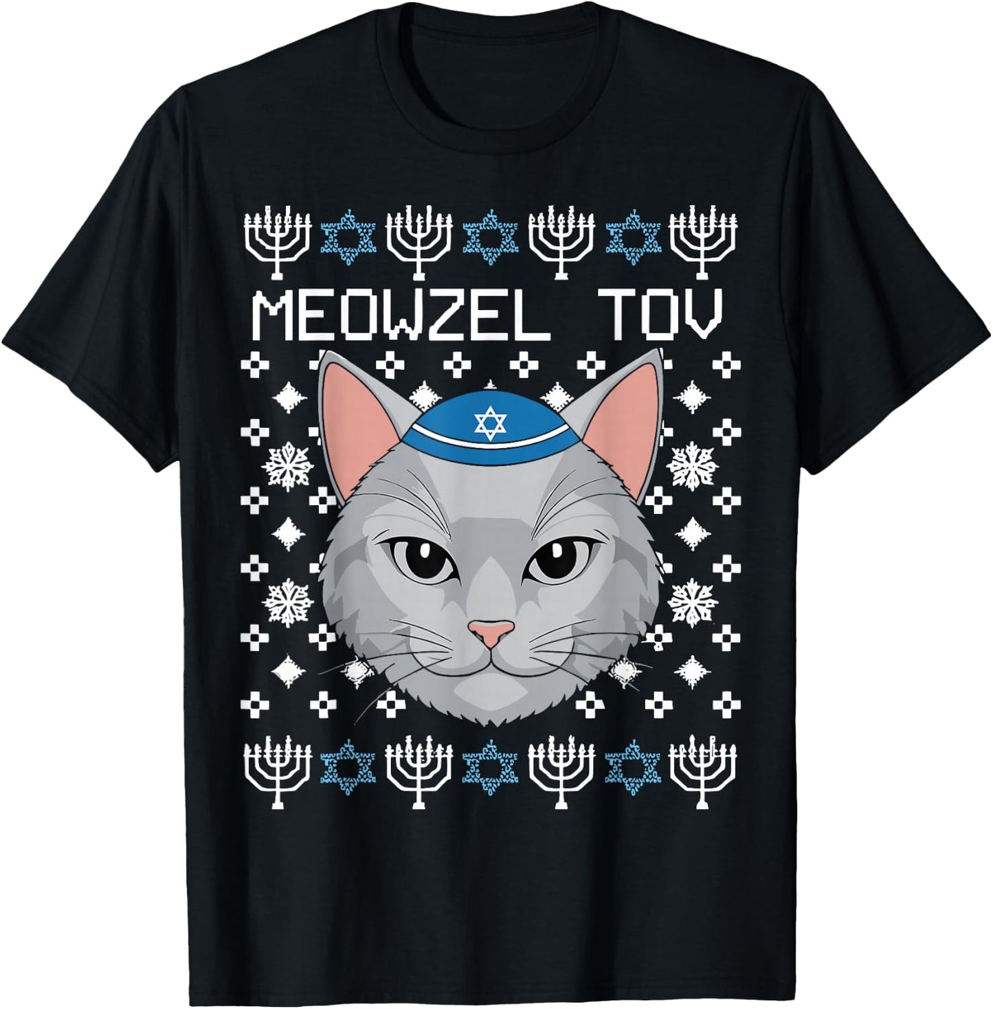 Meowzel Tov Ugly Hanukkah Chanukah Jewish T-Shirt - T-Shirt | Black