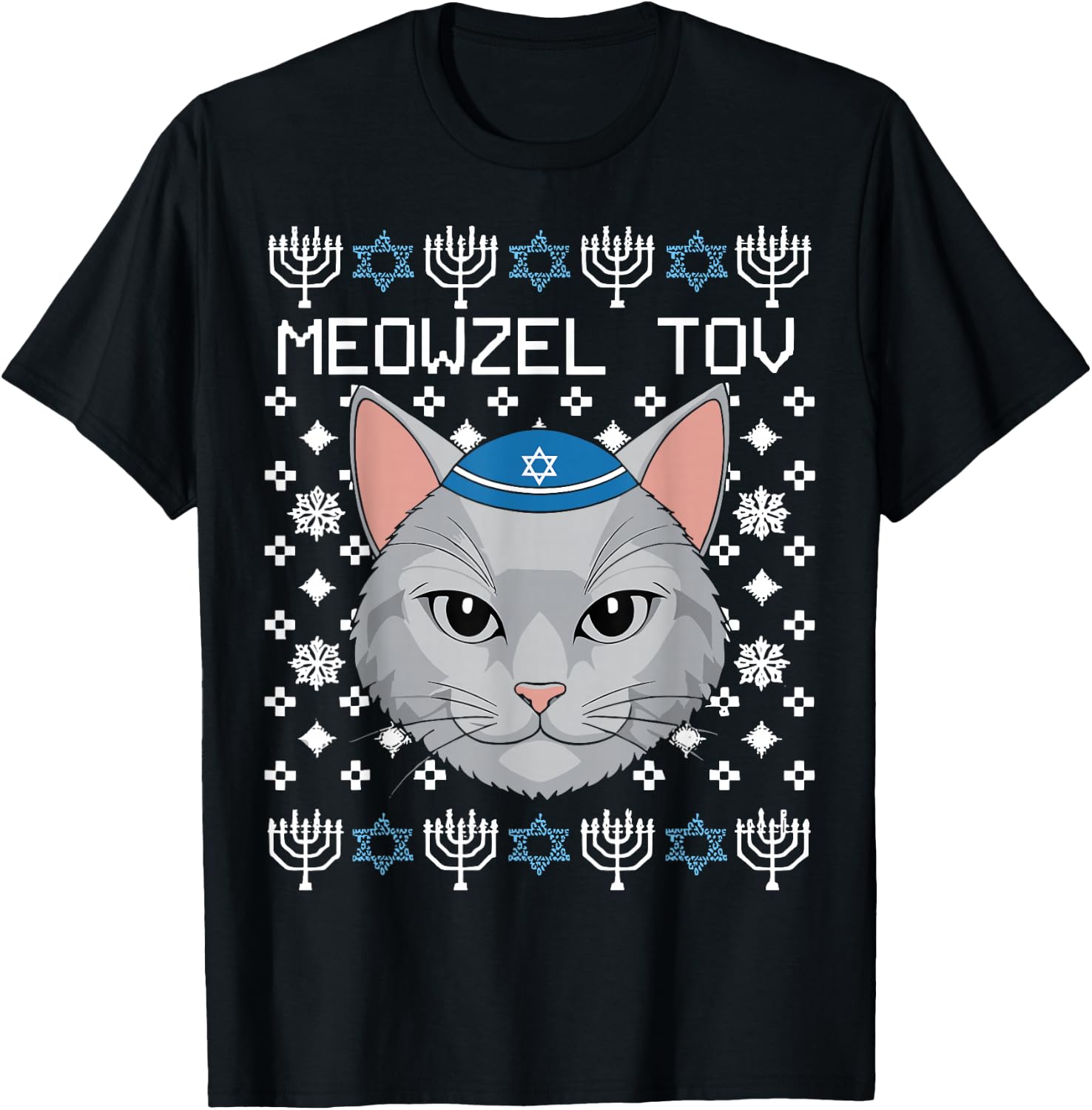 Meowzel Tov Ugly Hanukkah Chanukah Jewish T-Shirt - T-Shirt | Black