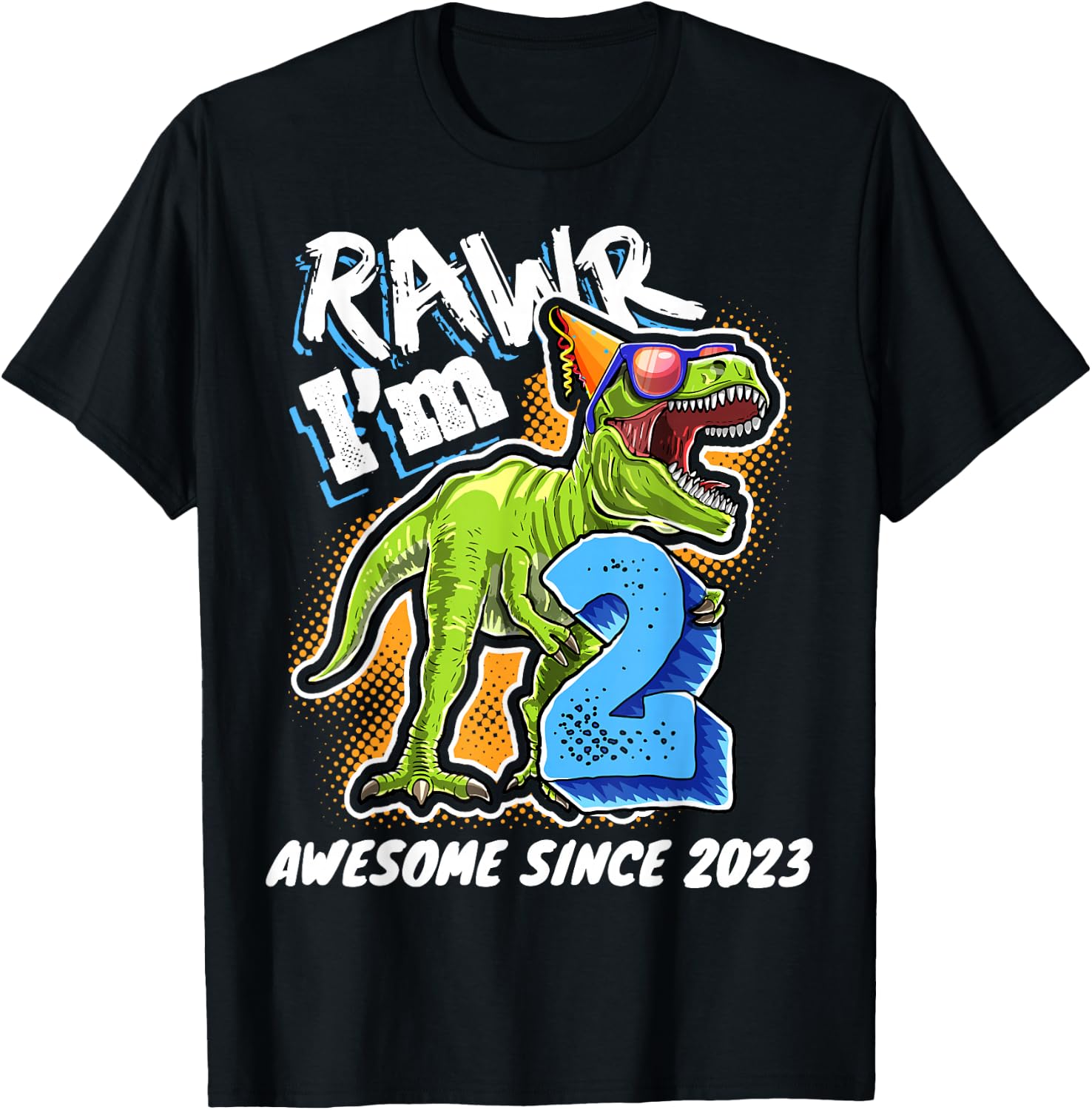 2nd Birthday T Rex Dinosaur Party Boys Rawr I'm 2 T-Shirt - T-Shirt | Black