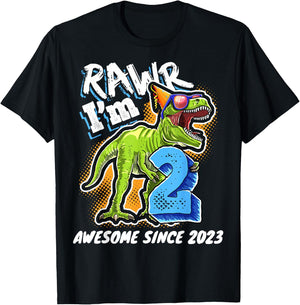 2nd Birthday T Rex Dinosaur Party Boys Rawr I'm 2 T-Shirt - T-Shirt | Black