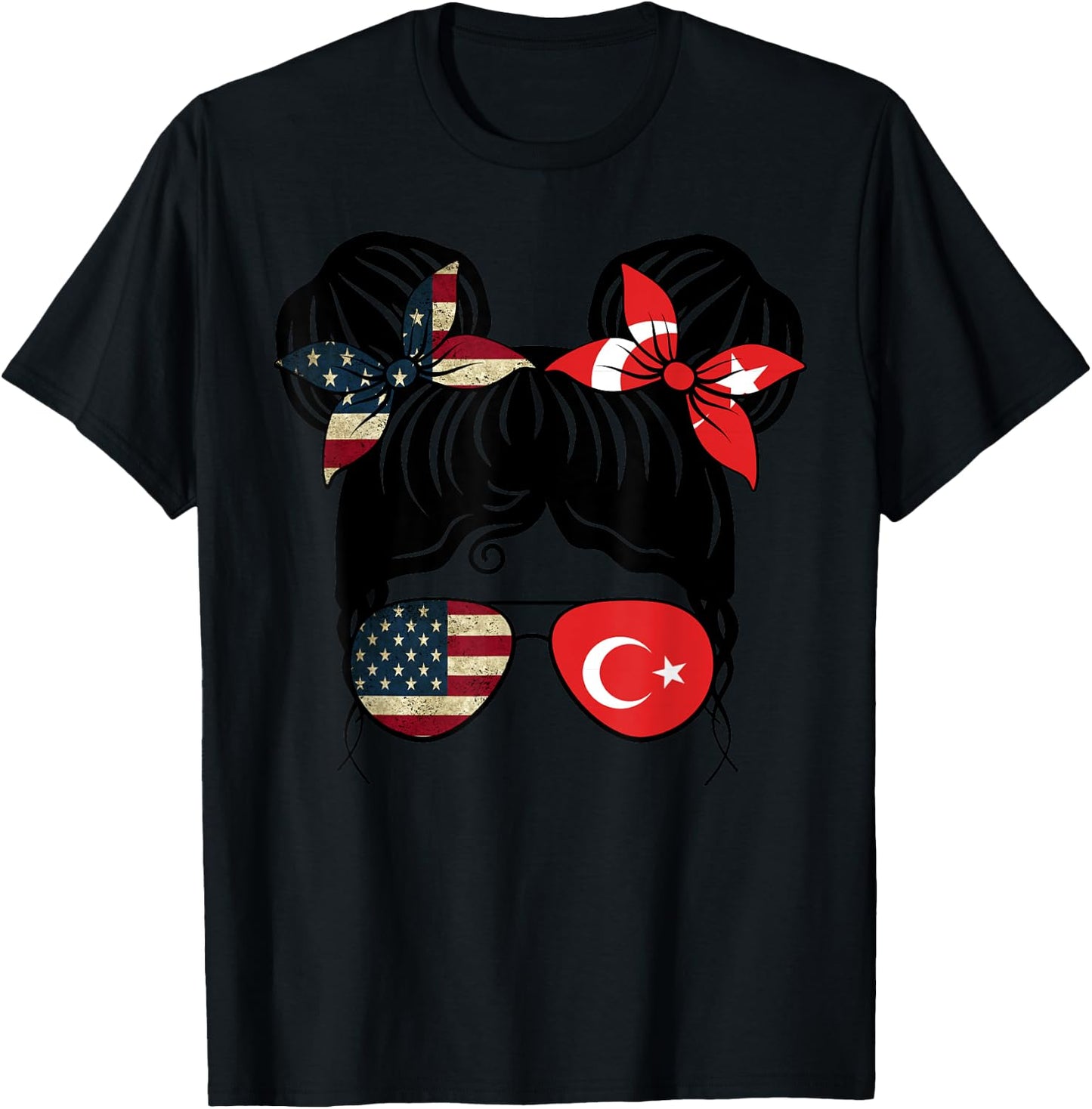 Half American Half Turkish Girl USA Turkey Flag Kids T-Shirt - T-Shirt | Black