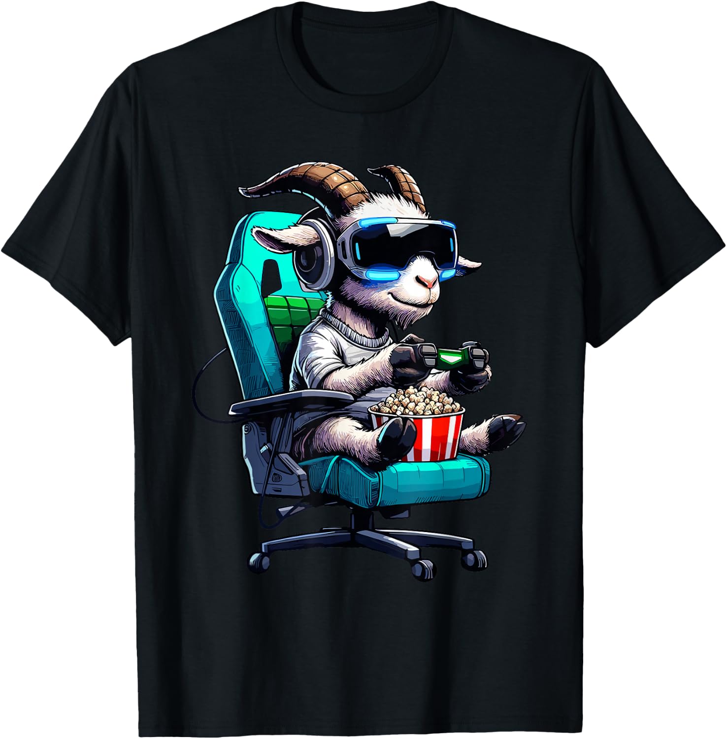 Goat Popcorn Animal Gaming Controller Headset Gamer T-Shirt - T-Shirt | Black