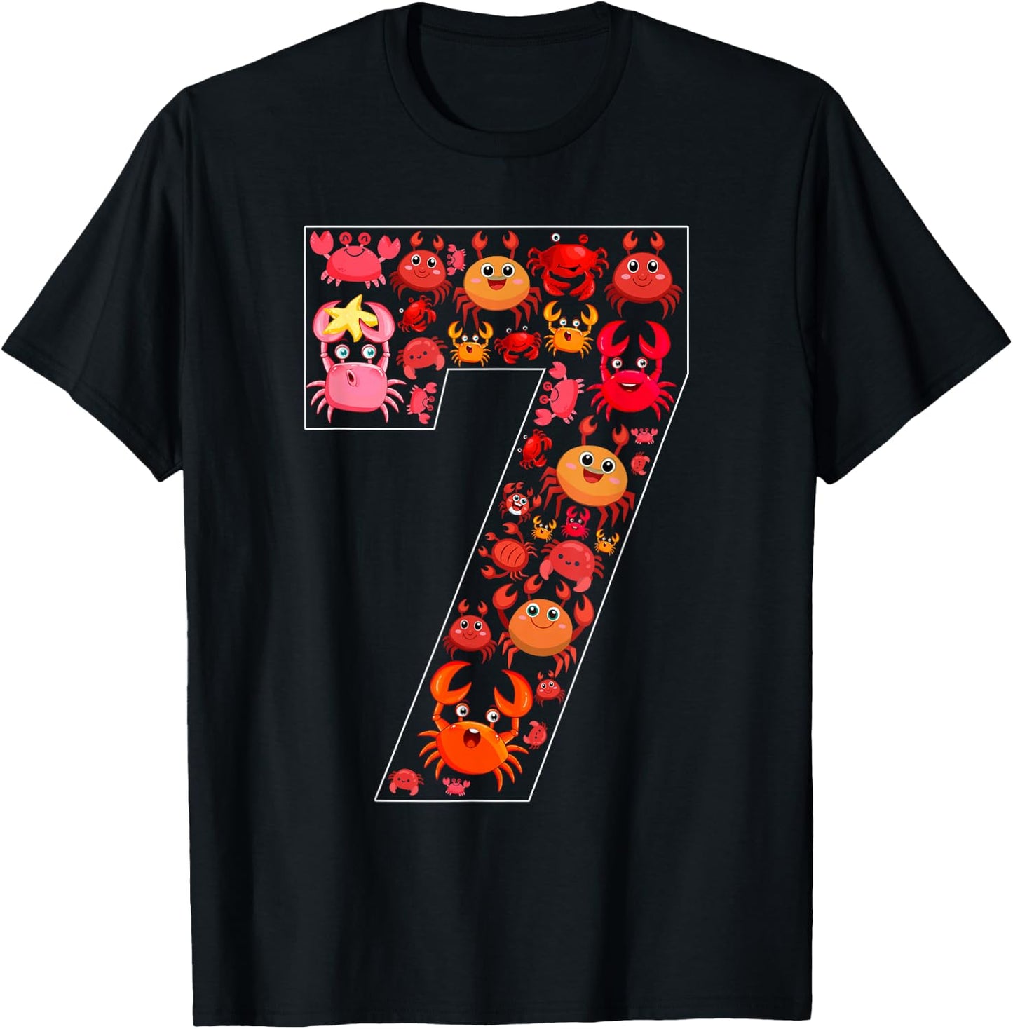 7th Birthday Kids 7 Year Old Birthday Crab Lover Party T-Shirt - T-Shirt | Black