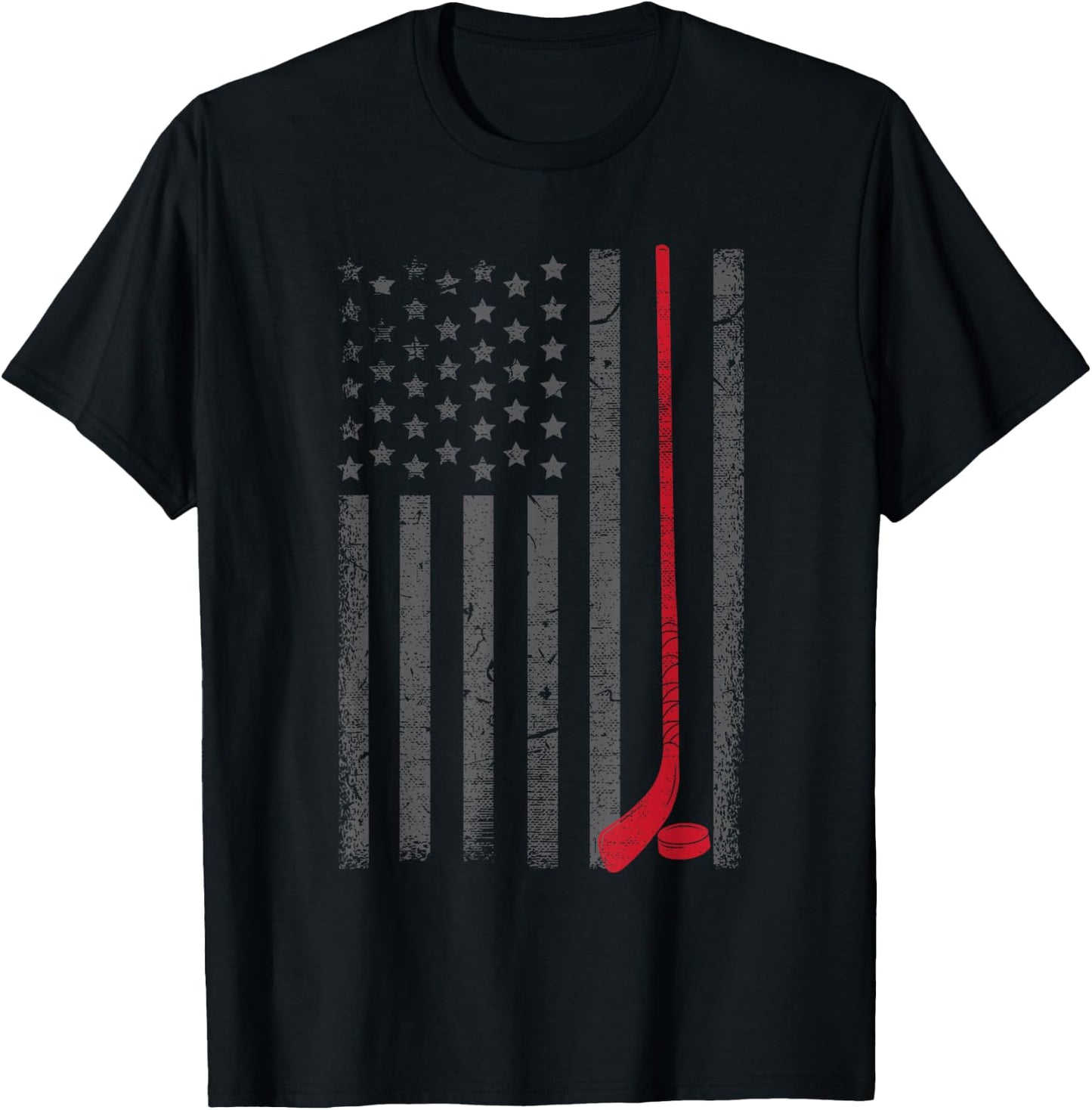 American Flag Ice Hockey Stick Puck Player Jersey Skate Gift T-Shirt - T-Shirt | Black