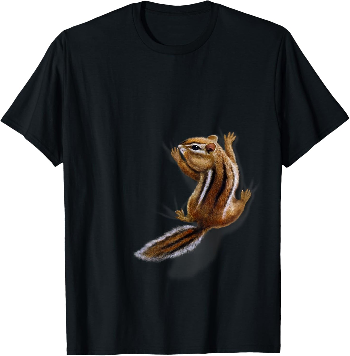 Squirrel Climbing Up, Playful Chipmunk T-Shirt - T-Shirt | Black