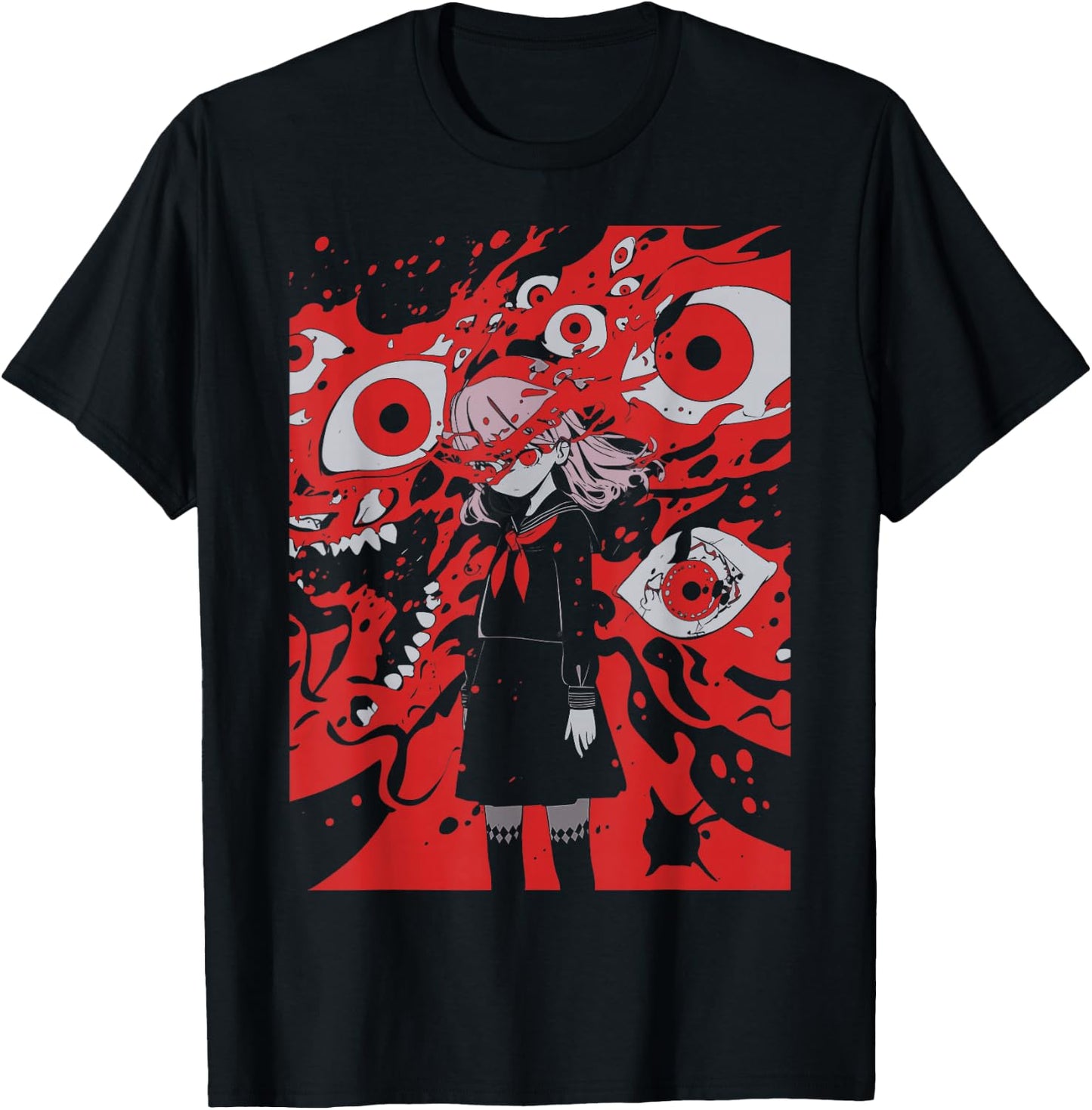 Anime Manga Ghoul Girl | Horror Creepy | Pastel Goth Grunge T-Shirt - T-Shirt | Black