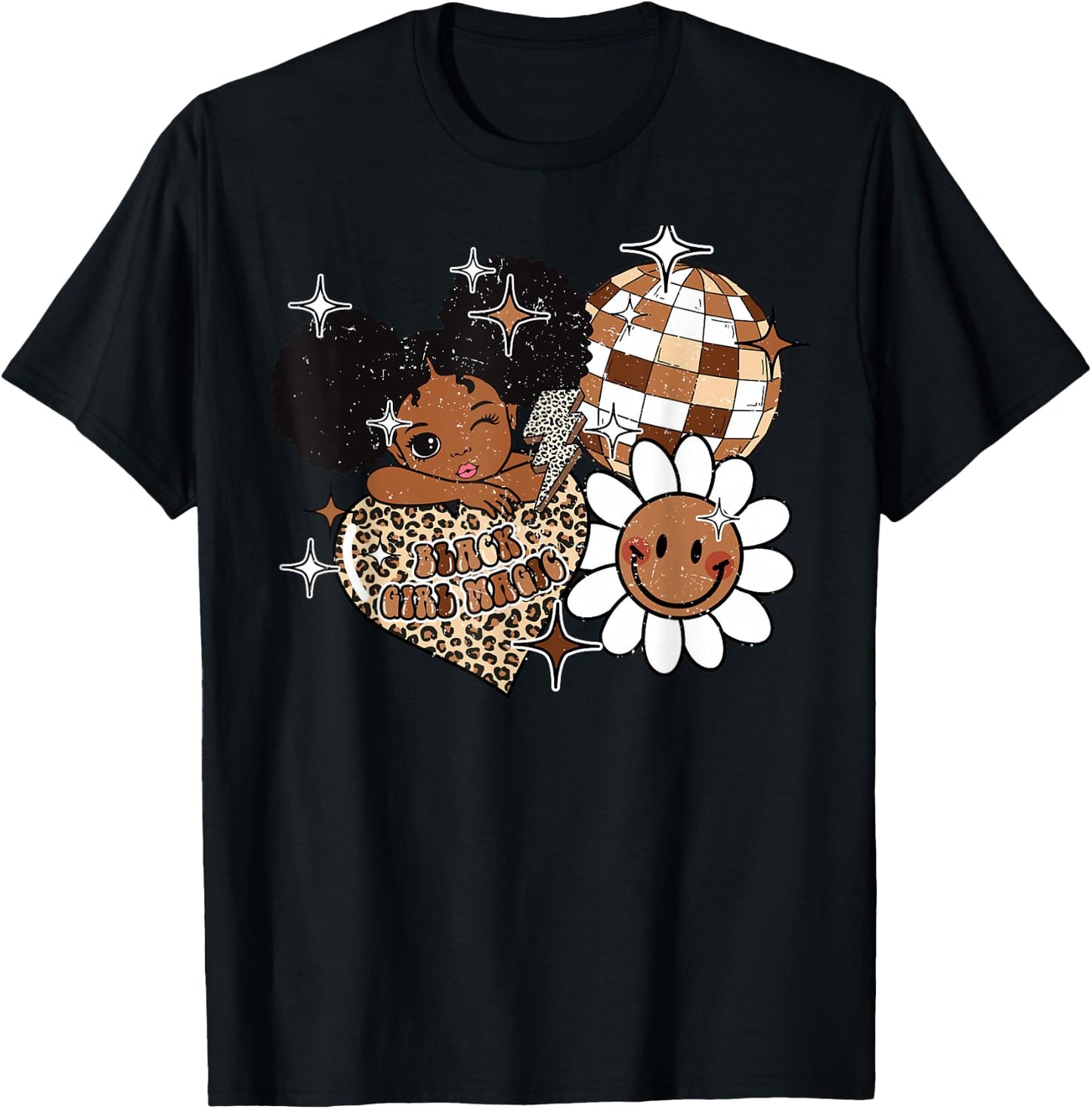 Kids Black Girl Magic Melanin History Girls Afro Puffs Retro T-Shirt - T-Shirt | Black