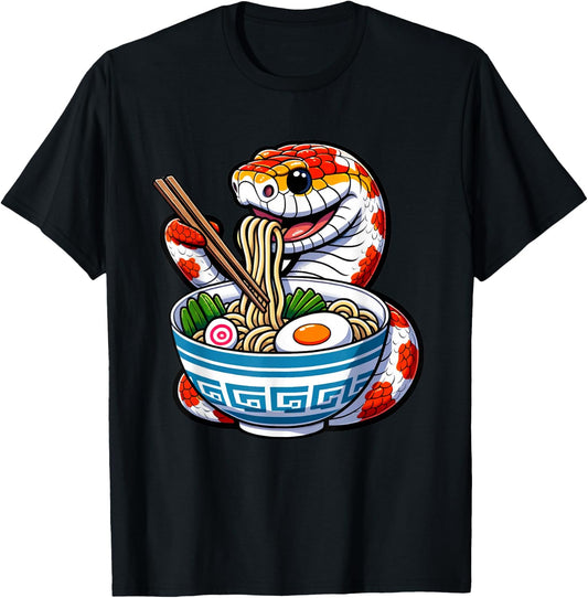Corn Snake Kawaii, Cute Ramen Corn Snake, Funny Reptile Love T-Shirt - T-Shirt | Black