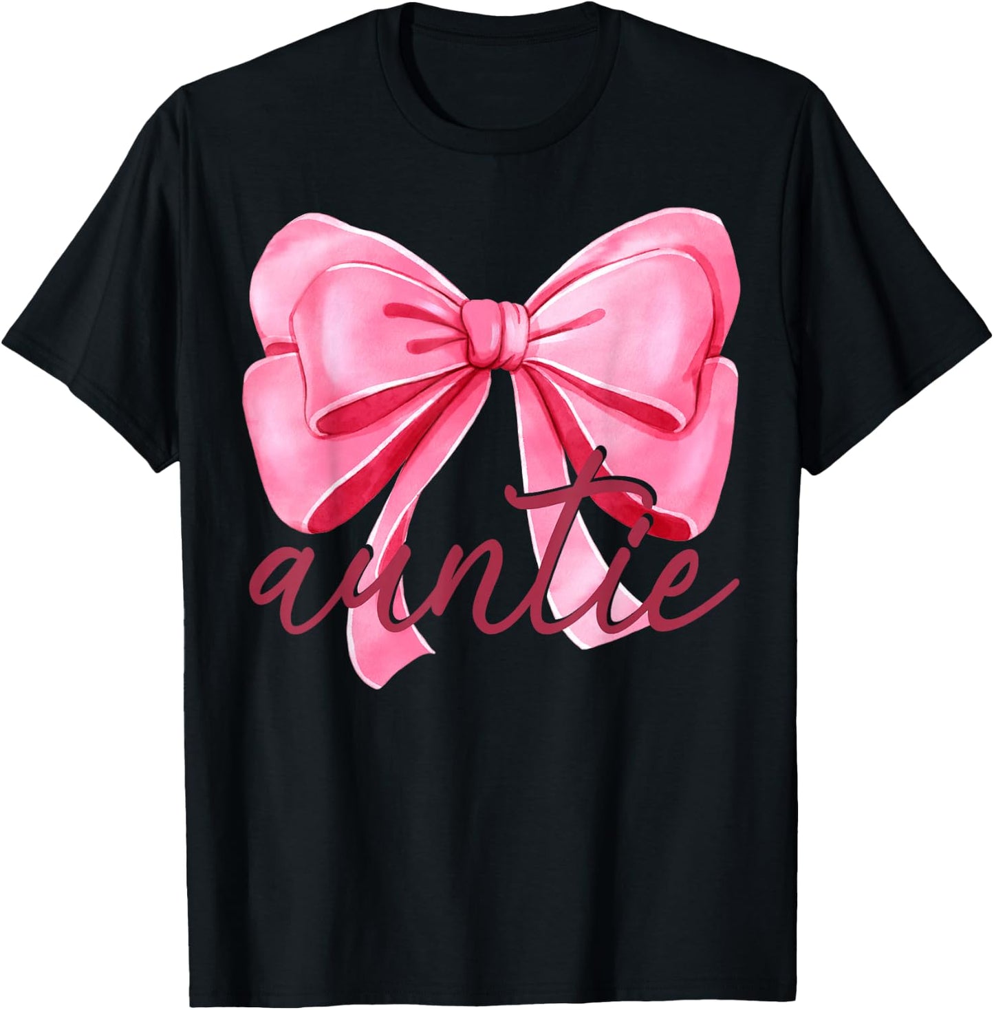 Auntie Pink Bow Birthday Baby Shower Family Pink Ribbon T-Shirt - T-Shirt | Black