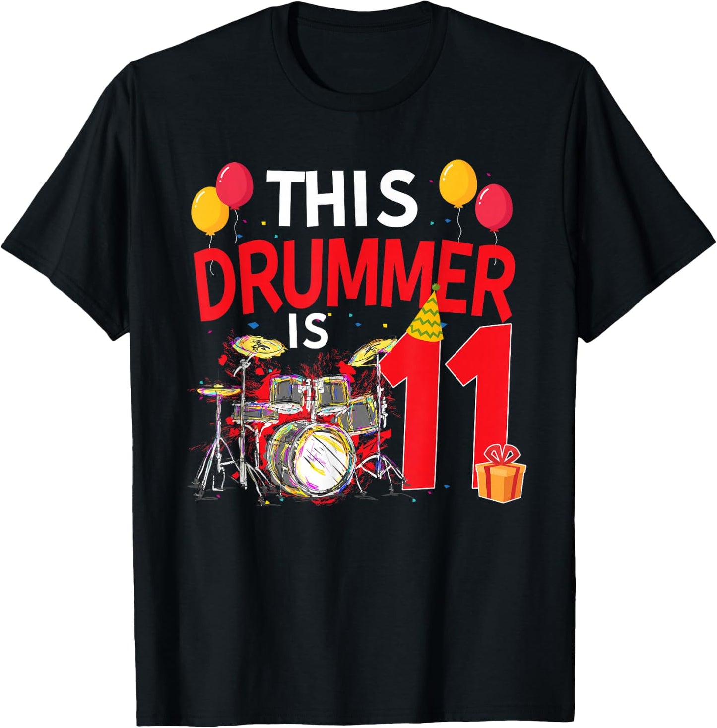 This Drummer is 11 Year Old Bday Drum Lover 11th T-Shirt - T-Shirt | Black