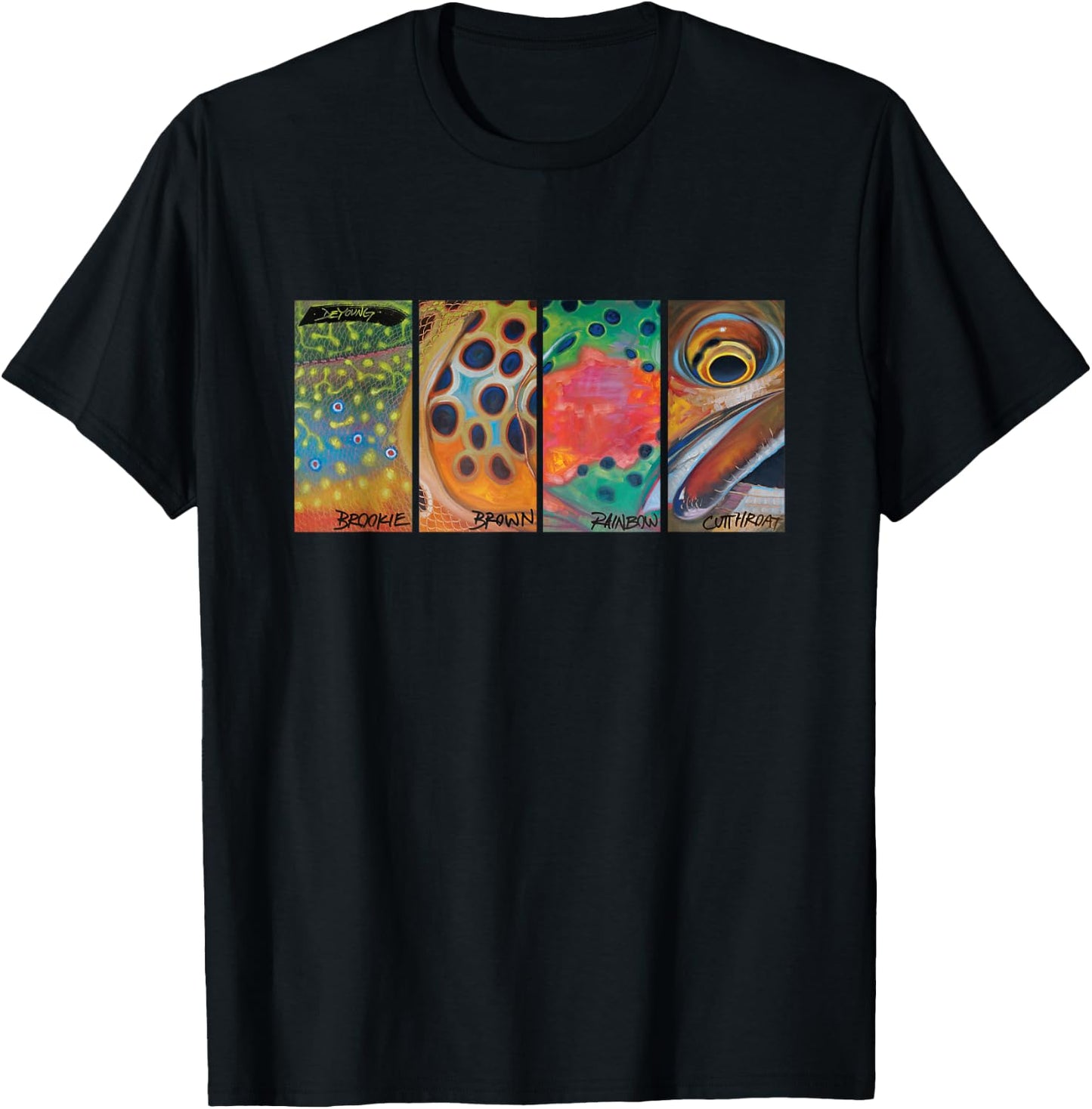 Cutthroat Rainbow Brook Brown Trout Derek Deyoung T-Shirt - T-Shirt | Black