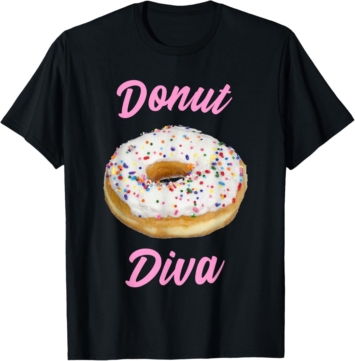 Donut Diva Sprinkle Design Pink Lettering T-Shirt - T-Shirt | Black