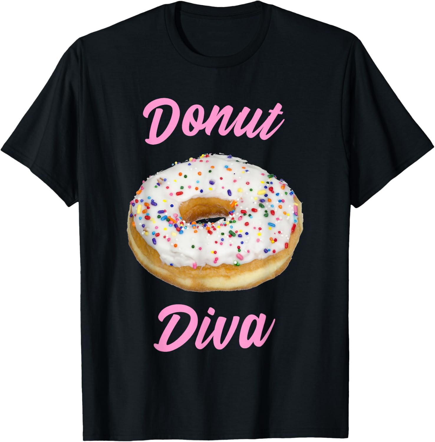 Donut Diva Sprinkle Design Pink Lettering T-Shirt - T-Shirt | Black