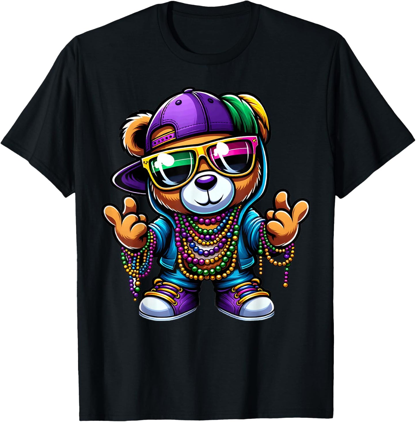 Mardi Gras for Boys Hip Hop Teddy Bear New Orleans T-Shirt - T-Shirt | Black