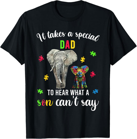 Autism Awareness Family Support Shirts, Autism Dad Elephants T-Shirt - T-Shirt | Black