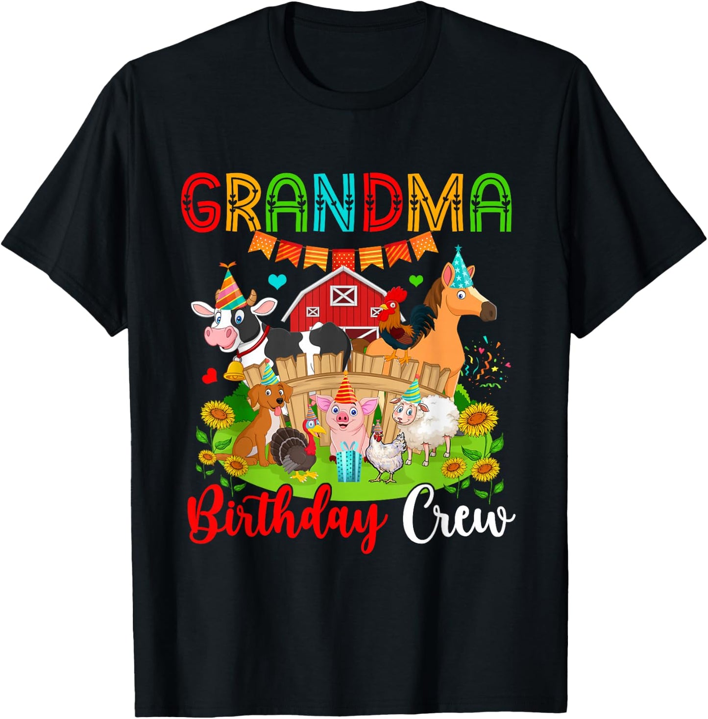 Grandma Birthday Crew Cute Farm Animals Cow Horse Chicken T-Shirt - T-Shirt | Black