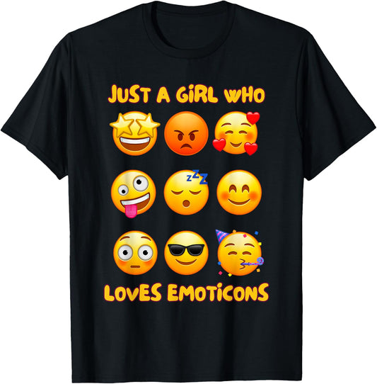 Just A Girl Who Loves Emoticons Cute & Funny Emotion Faces T-Shirt - T-Shirt | Black