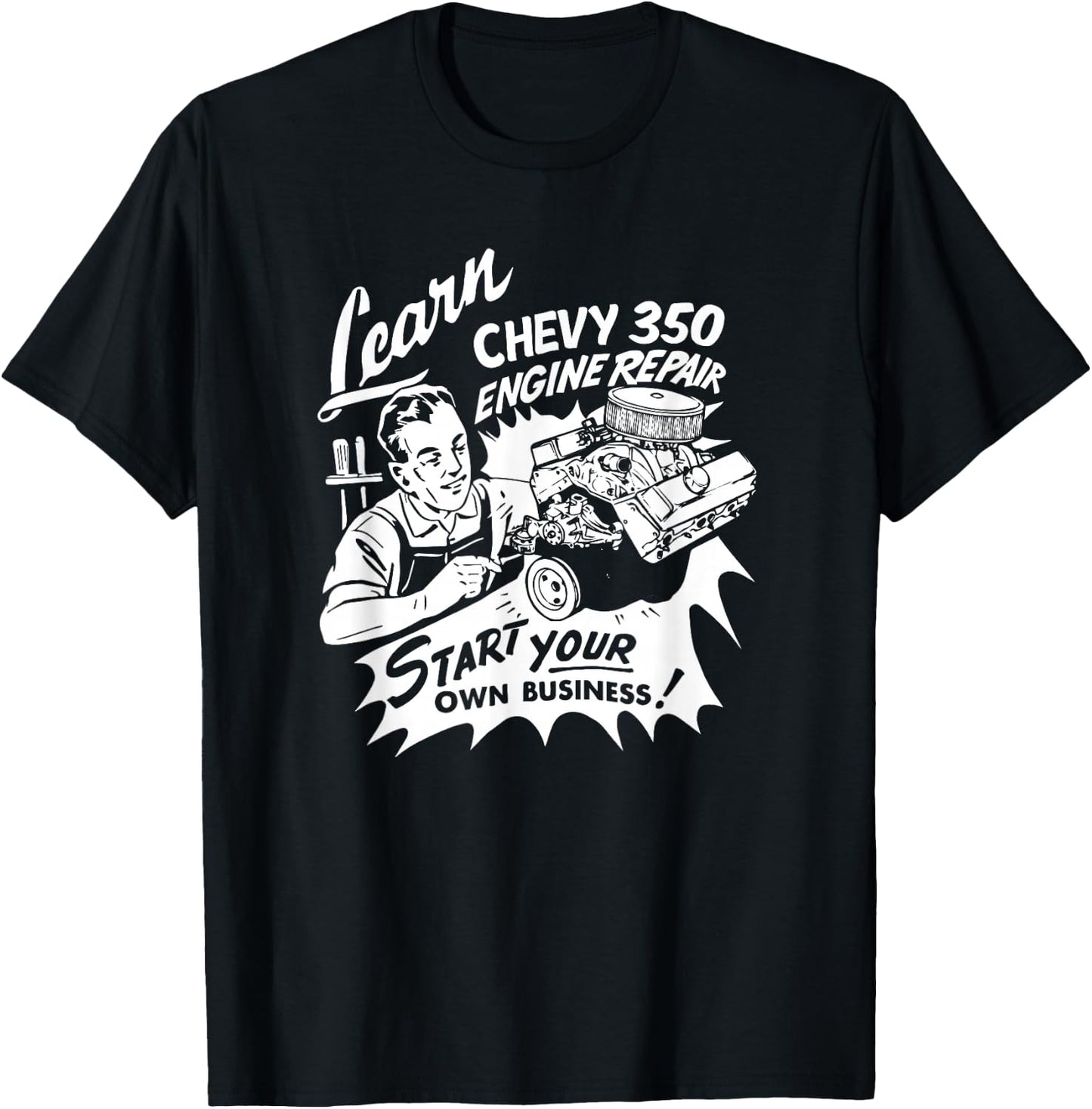 The Dirty Floor Mat Design Co -Adults Retro Car Engine Repair , Black, Small T-Shirt - T-Shirt | Black