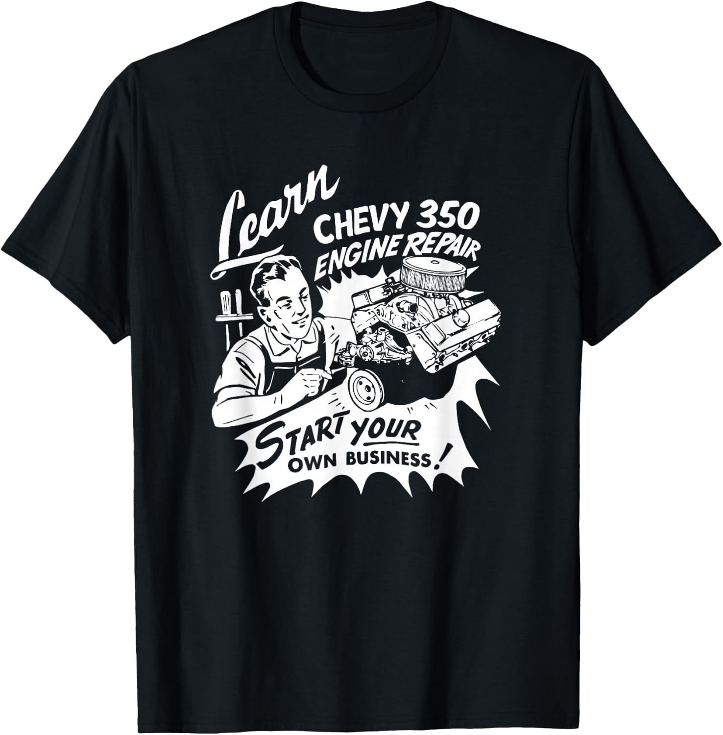 The Dirty Floor Mat Design Co -Adults Retro Car Engine Repair , Black, Small T-Shirt - T-Shirt | Black