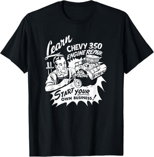 The Dirty Floor Mat Design Co -Adults Retro Car Engine Repair , Black, Small T-Shirt - T-Shirt | Black