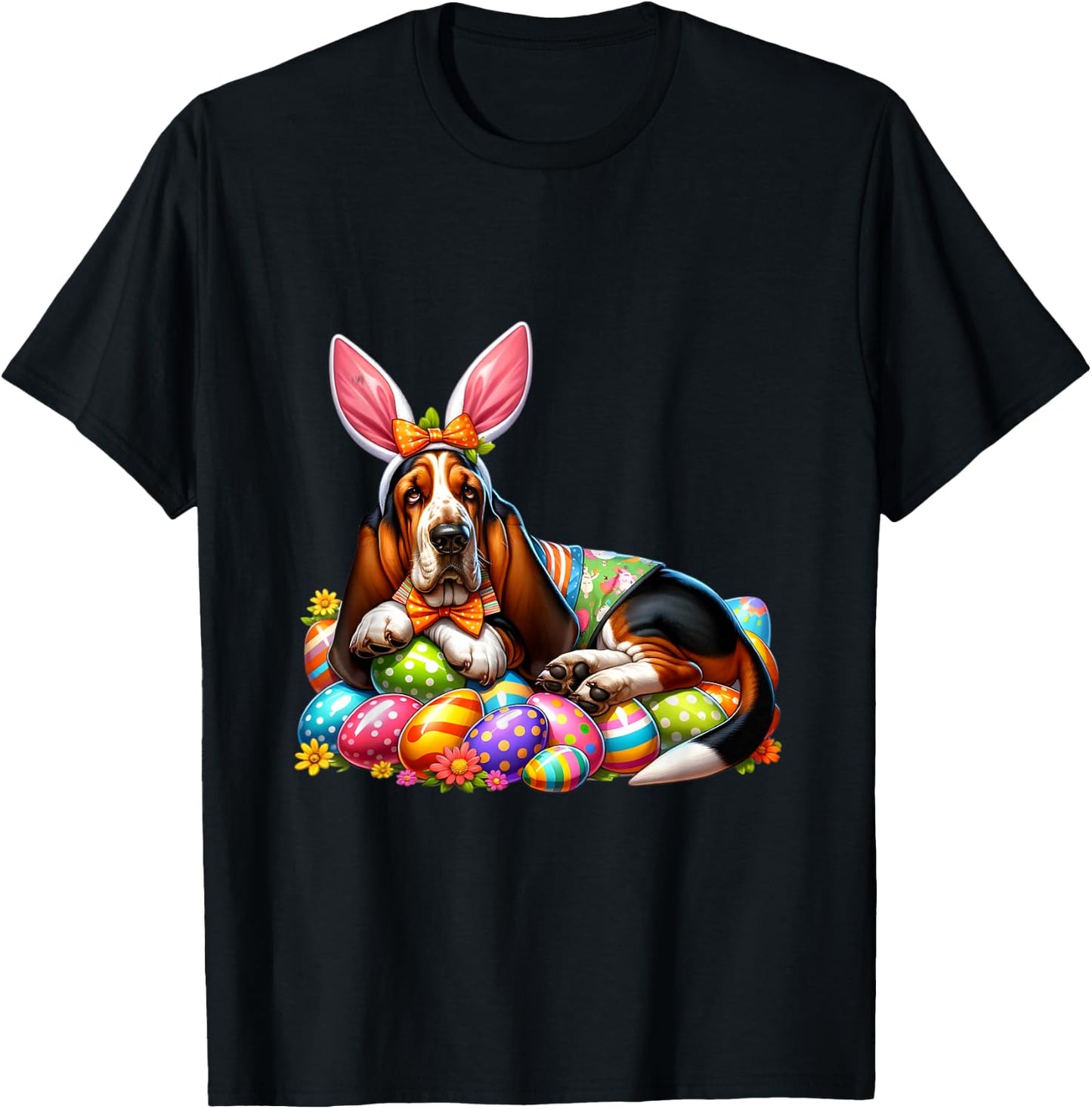 Funny Easter Day Basset Hound Bunny Costume T-Shirt - T-Shirt | Black