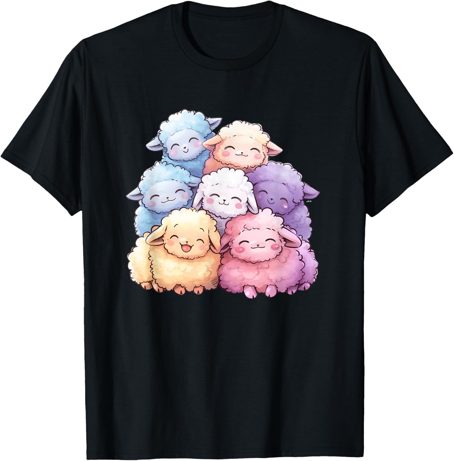 Kawaii Anime Pastel Sheep Farm Kids T-Shirt - T-Shirt | Black